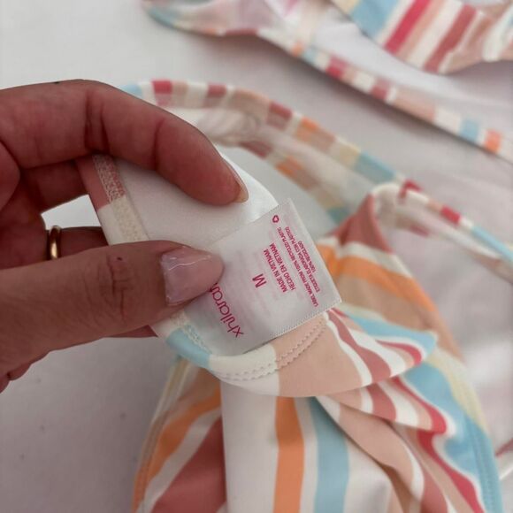 TARGET Striped Coral Blue Large Medium Women's Bikini 2 Piece Set Swimwear - Picture 4 of 4